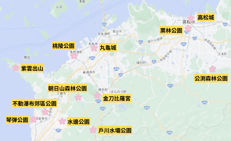 12個香川賞櫻景點地圖